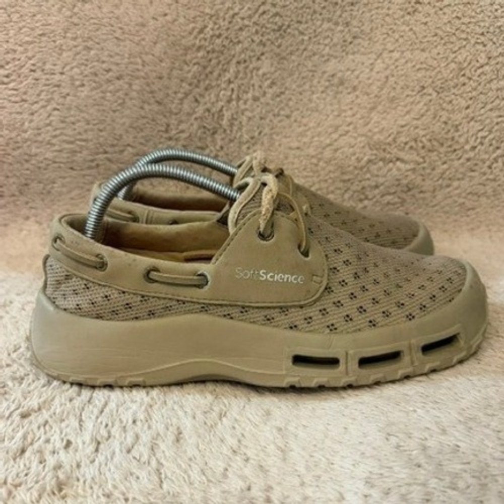 SoftScience The Fin Mens 9 Khaki Tan Mesh Water Boat Shoes Lightweight Trileon